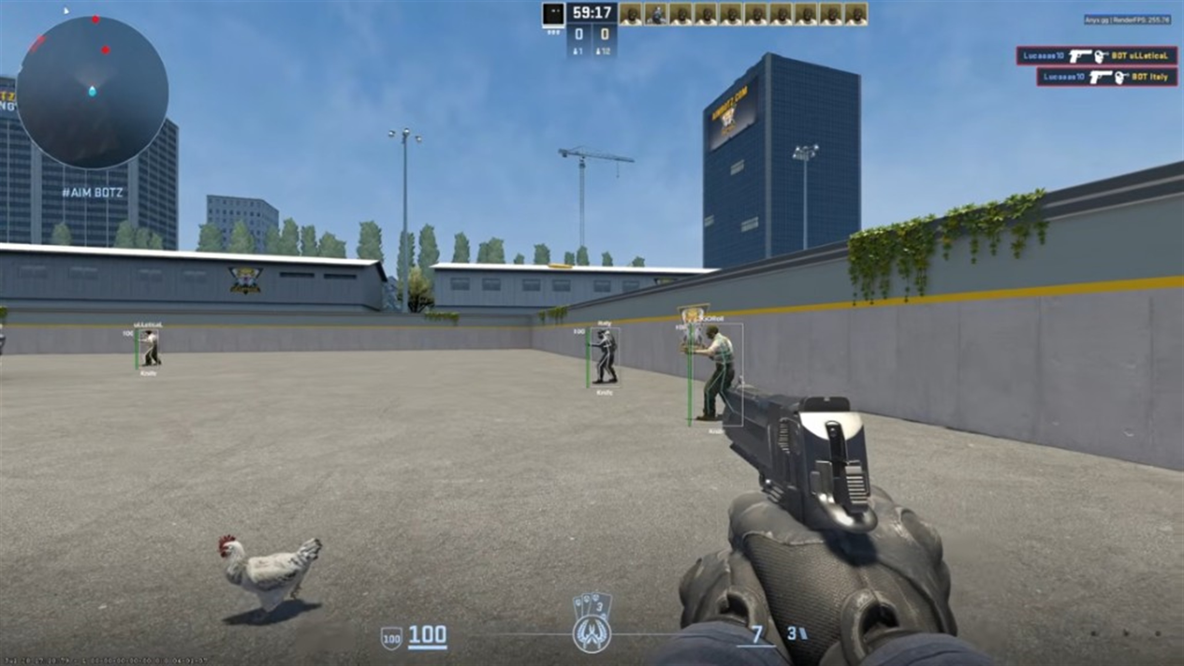 CS2 box ESP around players on a practice range