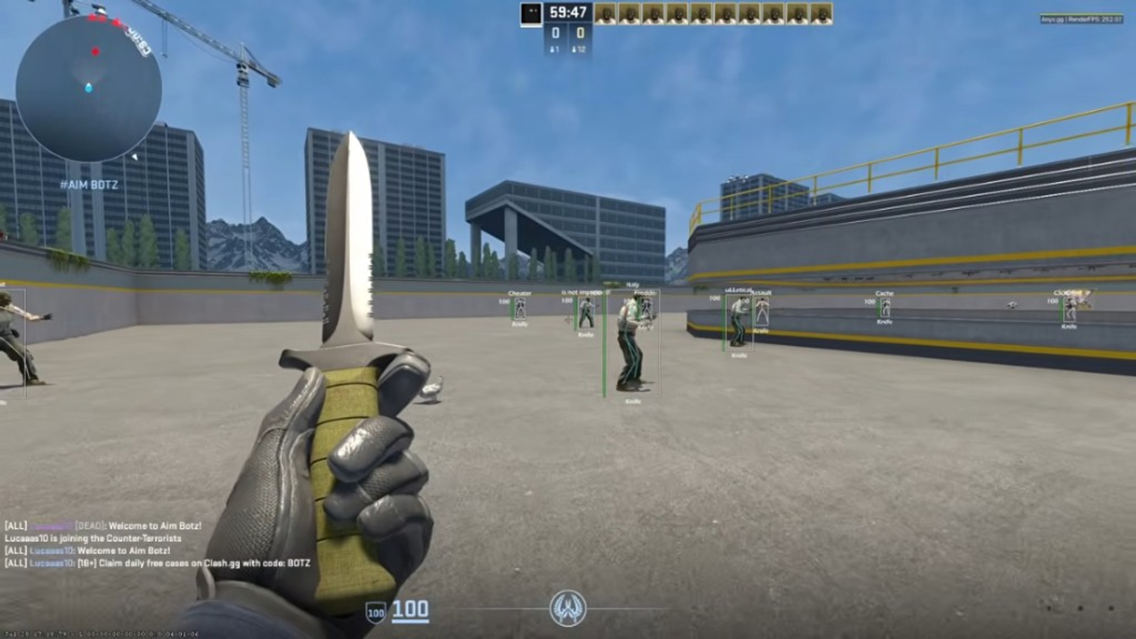 CS2 FACEIT cheats box ESP on Aim Botz with player labels and health