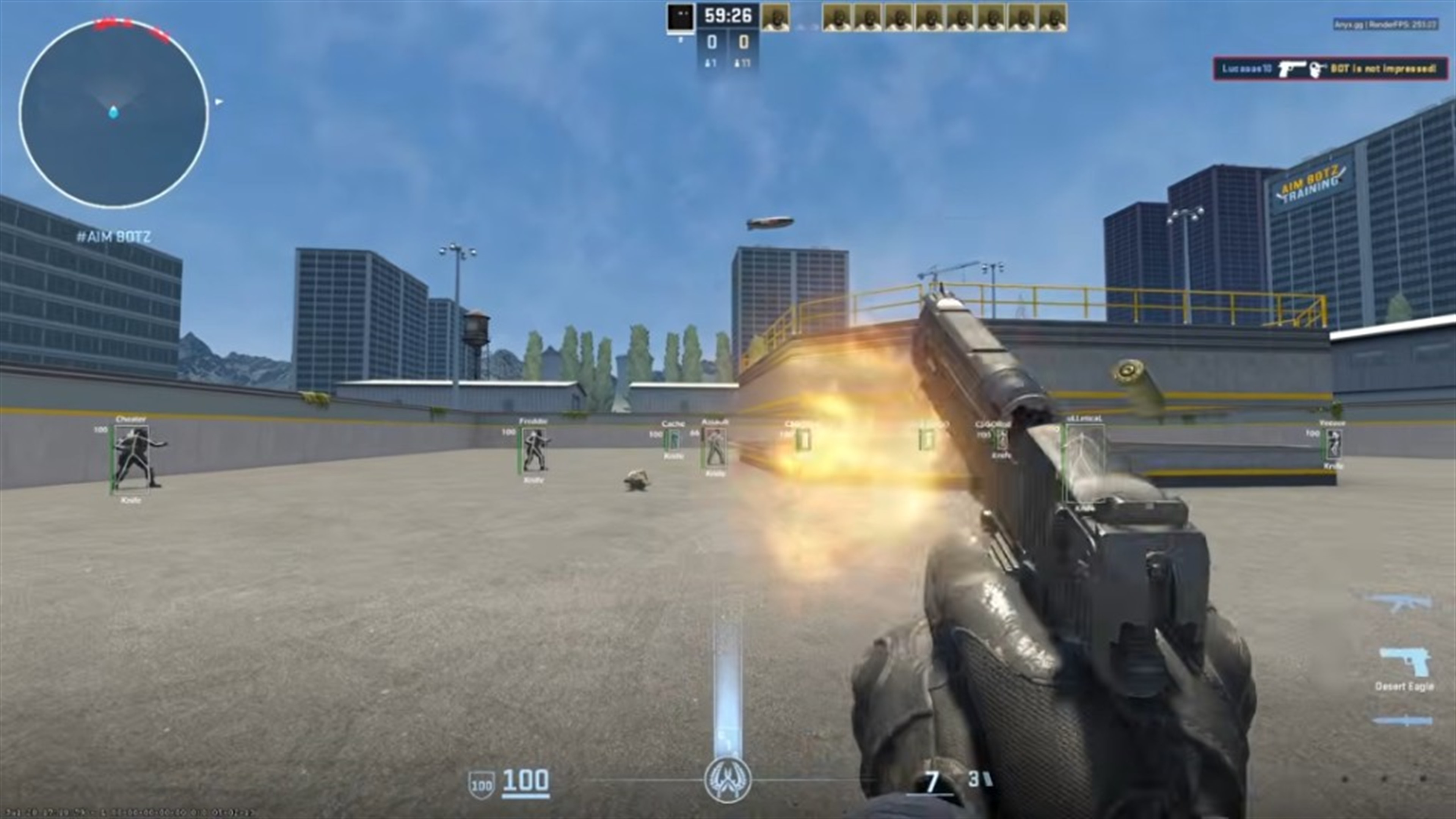 CS2 smooth aimbot while firing a pistol on a practice range