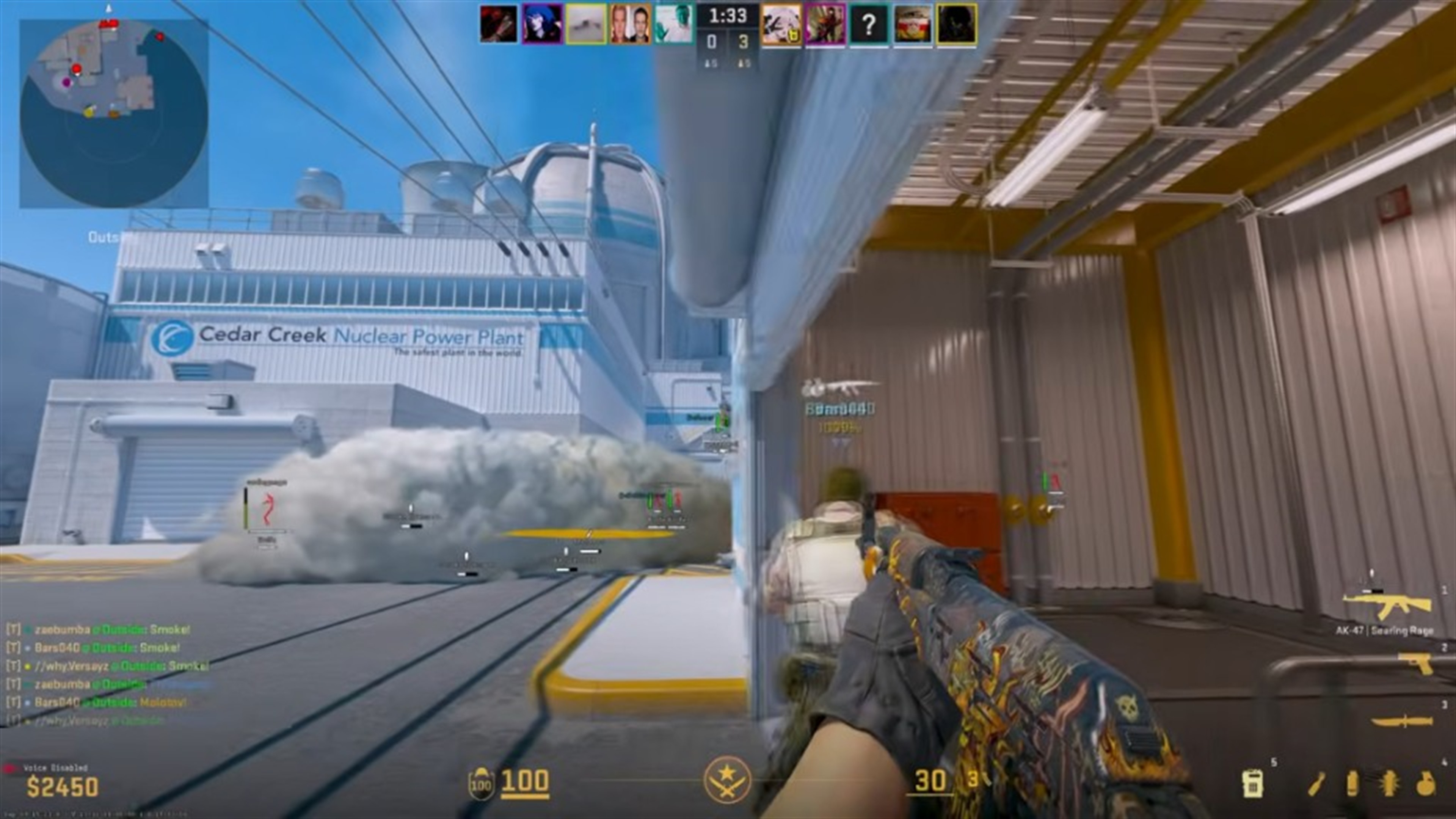 CS2 player ESP and wallhack through smoke at a plant entrance on PC